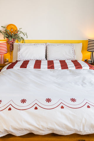 karavan clothing planet homeware collection fall winter 25 26 duvet cover hearts burgundy stripes