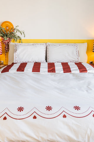 karavan clothing planet homeware collection fall winter 25 26 pillow case set hearts burgundy stripes