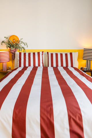 karavan clothing planet homeware collection fall winter 25 26 duvet cover hearts burgundy stripes