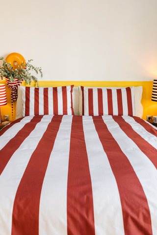 karavan clothing planet homeware collection fall winter 25 26 pillow case set hearts burgundy stripes