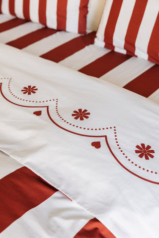 karavan clothing planet homeware collection fall winter 25 26 duvet cover hearts burgundy stripes