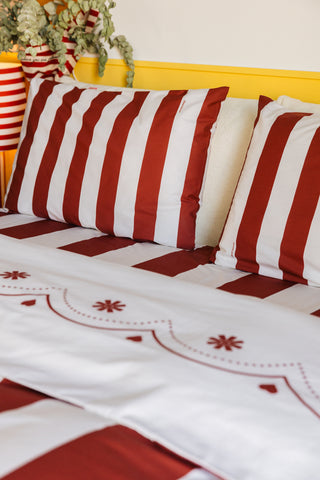 karavan clothing planet homeware collection fall winter 25 26 pillow case set hearts burgundy stripes