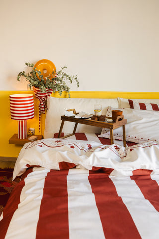 karavan clothing planet homeware collection fall winter 25 26 duvet cover hearts burgundy stripes