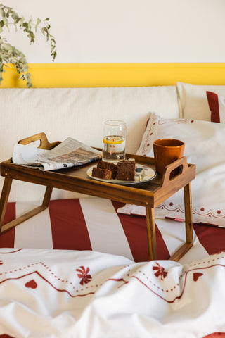 karavan clothing planet homeware collection fall winter 25 26 fitted sheet burgundy stripes