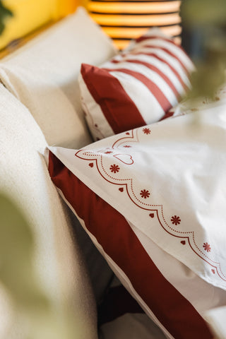 karavan clothing planet homeware collection fall winter 25 26 pillow case set hearts burgundy stripes