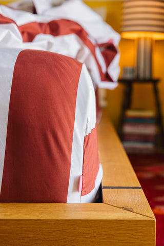 karavan clothing planet homeware collection fall winter 25 26 fitted sheet burgundy stripes