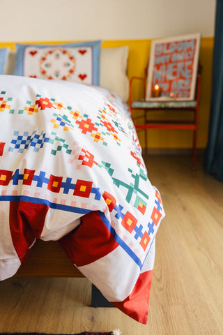 karavan clothing planet homeware collection fall winter 25 26 duvet cover pixel floral red stripes