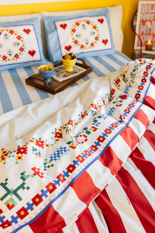 karavan clothing planet homeware collection fall winter 25 26 duvet cover pixel floral red stripes