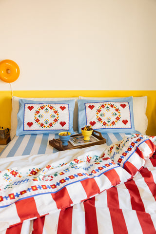 karavan clothing planet homeware collection fall winter 25 26 duvet cover pixel floral red stripes