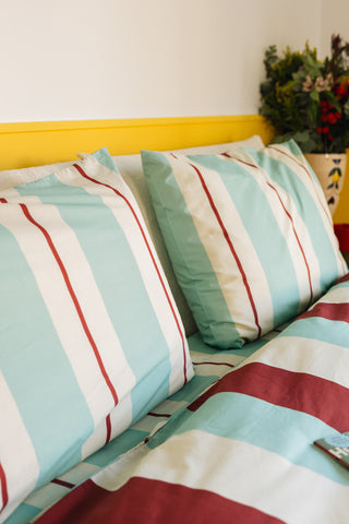 karavan clothing planet homeware collection fall winter 25 26 pillow case set burgundy ivory mint stripes