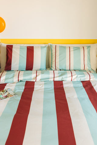 karavan clothing planet homeware collection fall winter 25 26 pillow case set burgundy ivory mint stripes