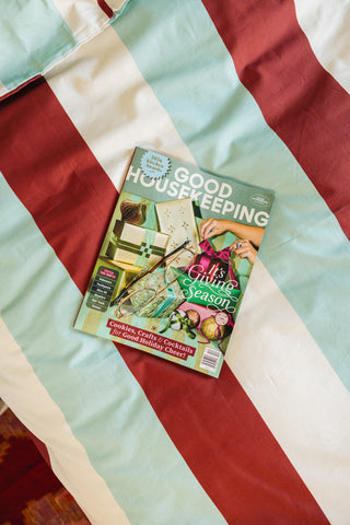 karavan clothing planet homeware collection fall winter 25 26 duvet cover burgundy ivory mint stripes