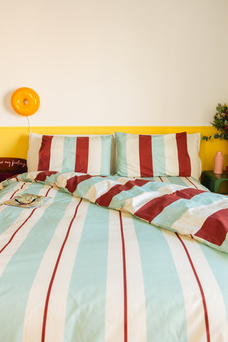 karavan clothing planet homeware collection fall winter 25 26 pillow case set burgundy ivory mint stripes