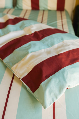 karavan clothing planet homeware collection fall winter 25 26 duvet cover burgundy ivory mint stripes