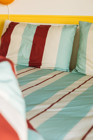 karavan clothing planet homeware collection fall winter 25 26 pillow case set burgundy ivory mint stripes