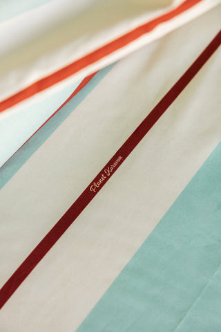 karavan clothing planet homeware collection fall winter 25 26 fitted sheet mint burgundy ivory stripes