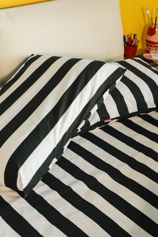 karavan clothing planet homeware collection fall winter 25 26 pillow case set black white stripes
