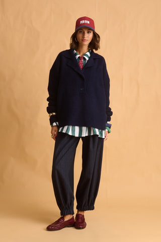 karavan clothing fashion fall winter 25 homecoming krvn collection olsen knitted sweater navy blue