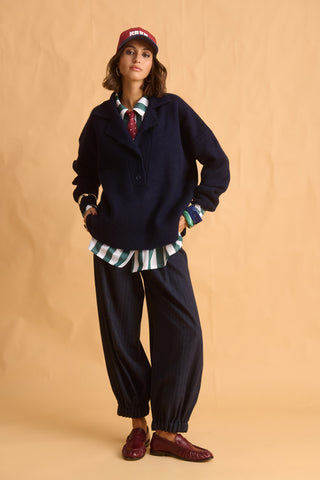 karavan clothing fashion fall winter 25 homecoming krvn collection olsen knitted sweater navy blue