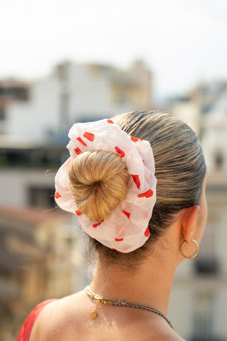 Tribe Scrunchie (White Polka Heart)