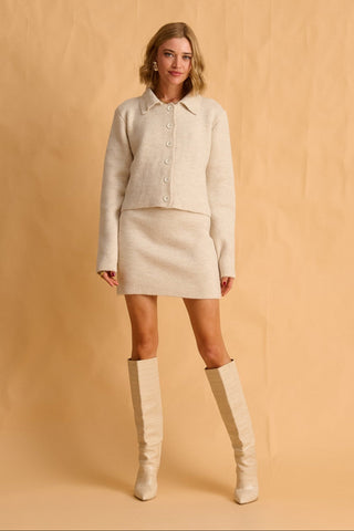 karavan clothing fashion fall winter 25 homecoming krvn collection dusty  mini knitted skirt ivory