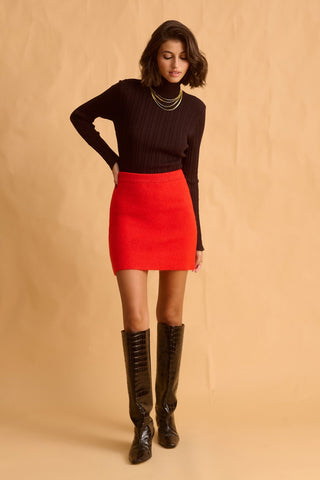 karavan clothing fashion fall winter 25 homecoming krvn collection dusty  mini knitted skirt red