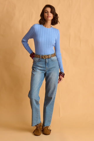 karavan clothing fashion fall winter 25 homecoming krvn collection enola knitted top light blue