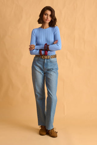 karavan clothing fashion fall winter 25 homecoming krvn collection enola knitted top light blue