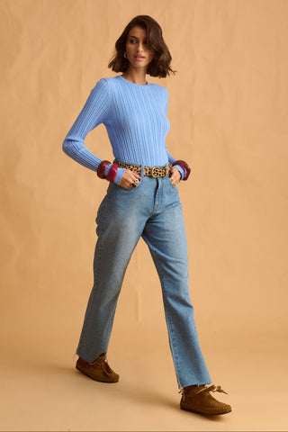 karavan clothing fashion fall winter 25 homecoming krvn collection enola knitted top light blue