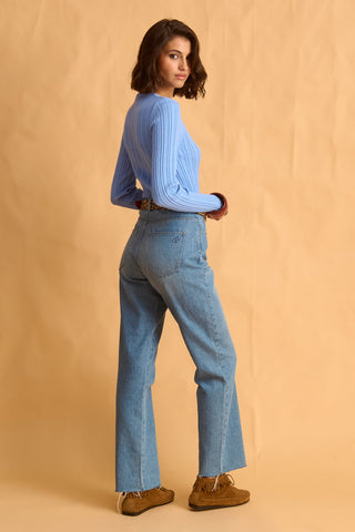 karavan clothing fashion fall winter 25 homecoming krvn collection enola knitted top light blue