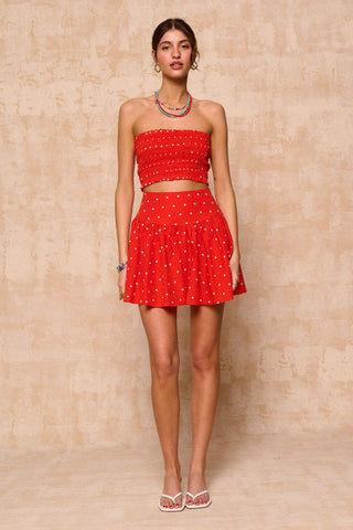 karavan clothing fashion spring summer 26 nai collection elisabetta mini skirt polka red