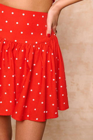 karavan clothing fashion spring summer 26 nai collection elisabetta mini skirt polka red