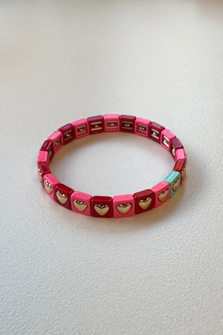Gold Heart Bracelet (Pink)