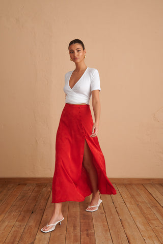 karavan clothing fashion spring summer 24 that moment georgiana skirt red