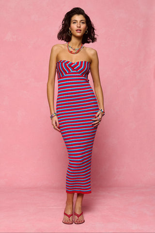 karavan clothing fashion spring summer 26 nai collection genevieve knitted dress turquoise red stripes