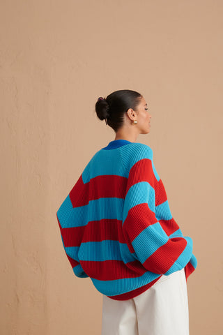 karavan clothing fashion spring summer 24 that moment gisella knitted cardigan turquoise red