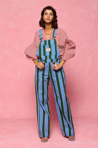 karavan clothing fashion spring summer 26 nai collection isla dungarees green blue stripes