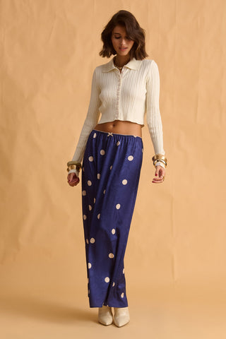 karavan clothing fashion fall winter 25 krvn homecoming collection judy skirt dark blue polka dots
