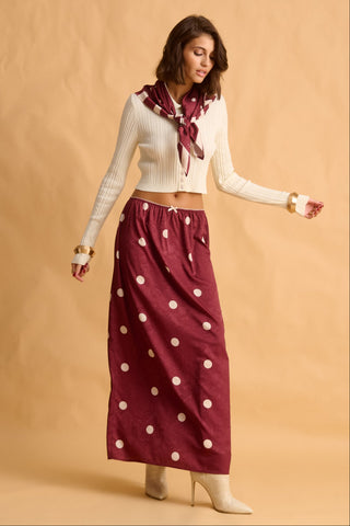 karavan clothing fashion fall winter 25 krvn homecoming collection judy skirt polka dots bordeaux