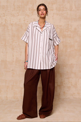 karavan clothing fashion krvn spring summer 26 nai collection zinnia shirt brown stripes