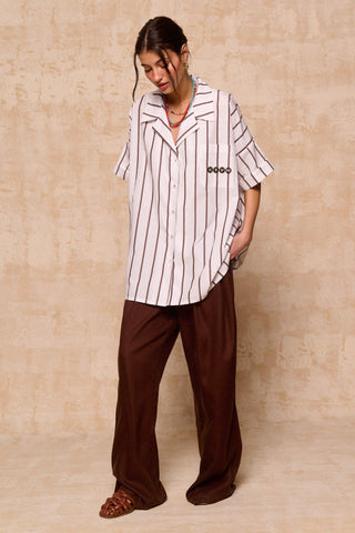karavan clothing fashion krvn spring summer 26 nai collection zinnia shirt brown stripes