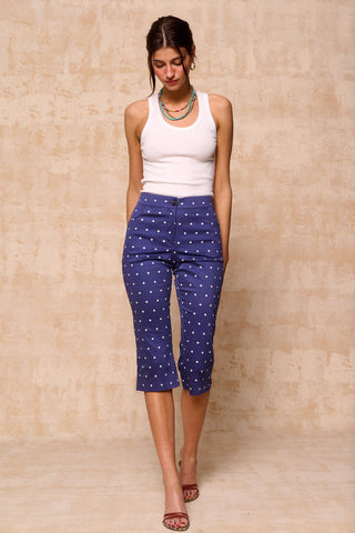 karavan clothing fashion spring summer 26 nai collection kinza capri trousers polka blue