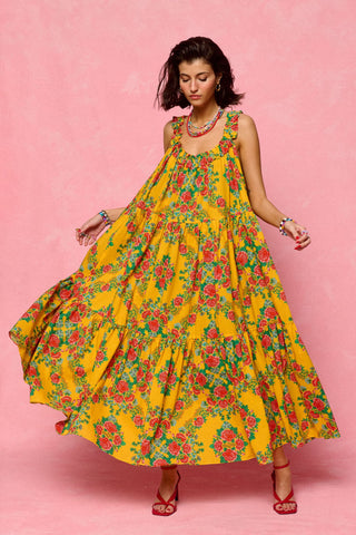 karavan clothing fashion spring summer 26 nai collection laura dress roses yellow