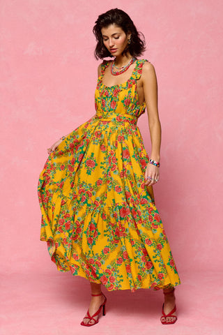 karavan clothing fashion spring summer 26 nai collection laura dress roses yellow