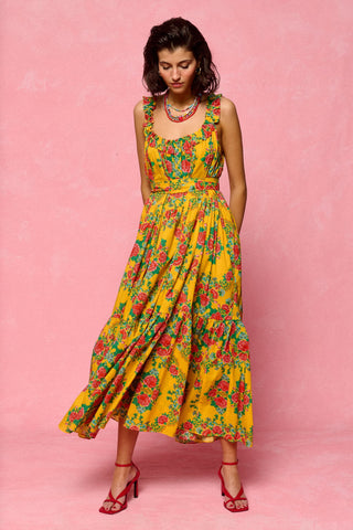 karavan clothing fashion spring summer 26 nai collection laura dress roses yellow