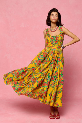 karavan clothing fashion spring summer 26 nai collection laura dress roses yellow