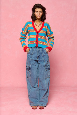 karavan clothing fashion spring summer 26 nai collection ashley knitted cardigan turquoise yellow stripes