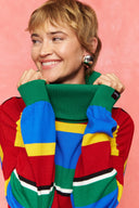 karavan fall winter 26' collection elin knitted sweater blue red yellow lines