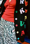 karavan fall winter 26' collection ivanna knitted cardigan black letters