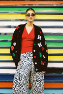 karavan fall winter 26' collection ivanna knitted cardigan black letters